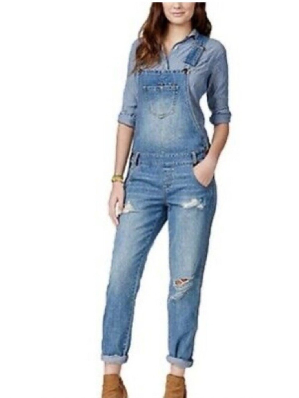 American Rag Marlowe Distressed Denim Overalls Size 3